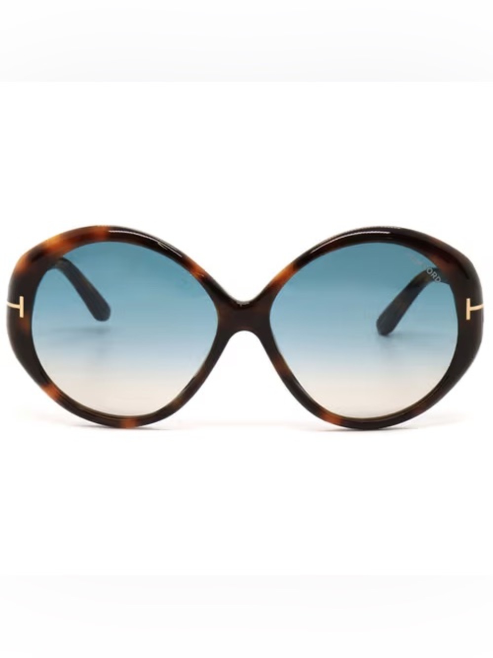 Tom Ford Terra Havana/Blue Gradient Acetate Round Sunglasses TF848